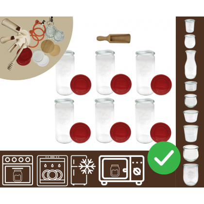 Słoiki WECK 6szt/ silikonowe wieko, miarka słoik 1040ml 1l CYLINDER