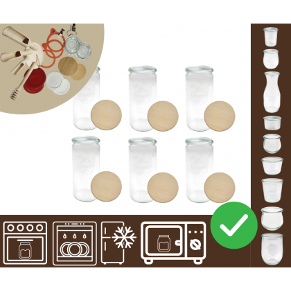 Słoiki WECK 6szt/ drewniane wieko słoik 1040ml 1l CYLINDER