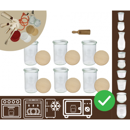 Słoiki WECK 6szt/ drewniane wieko, miarka słoik 1050ml 1l MOLD