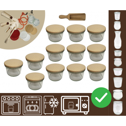 Słoiki WECK 12szt / drewniane wieko, miarka słoik 200ml MOLD