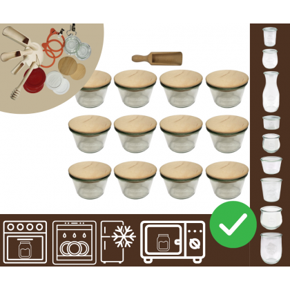 Słoiki WECK 12szt/ drewniane wieko, miarka słoik 370ml MOLD