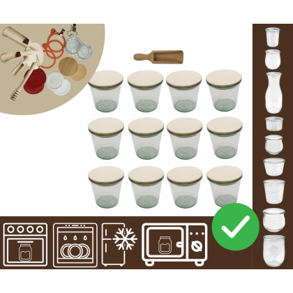 Słoiki WECK 12szt/ drewniane wieko, miarka słoik 580ml MOLD