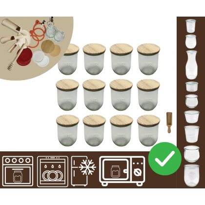 Słoiki WECK 12szt/ drewniane wieko, miarka słoik 1l 1062ml TULIP