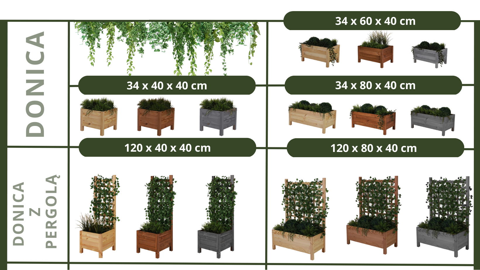 donice z pergolą i bez pergoli wymiary